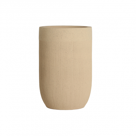 Obiecte decorative - Ghiveci decorativ din polirășină bej – textură verticală și formă rotunjită