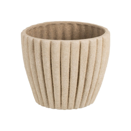 Ghiveci decorativ ceramică bej aspect piatră rotunjit striat