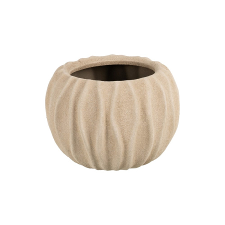 Ghivece, Suporturi flori - Ghiveci decorativ din ceramică bej cu model ondulat formă rotunjită mică