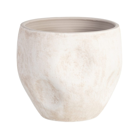 Ghivece, Suporturi flori - Ghiveci decorativ ceramică crem aspect piatră rotunjit lat