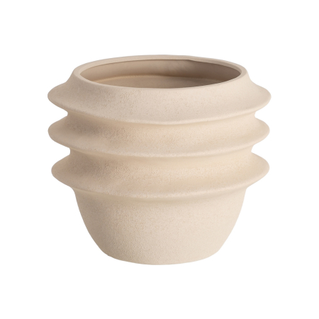 Ghivece, Vase Exterior - Ghiveci decorativ din ceramică crem cu inele reliefate