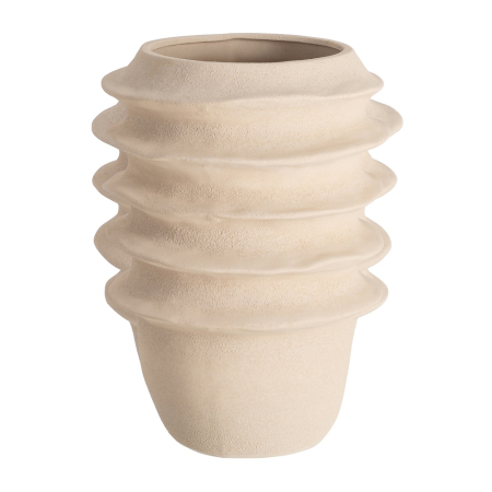 Ghivece, Vase Exterior - Ghiveci decorativ din ceramică crem cu striații organice suprapuse