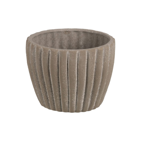 Ghivece, Suporturi flori - Ghiveci decorativ ceramică gri aspect piatră rotunjit striat