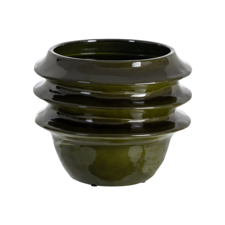 Ghivece, Vase Exterior - Ghiveci decorativ din ceramică verde închis cu inele reliefate