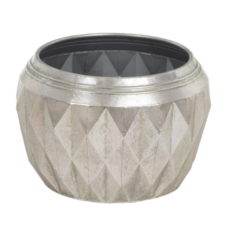 Glam - Ghiveci decorativ din metal argintiu cu textură fațetată