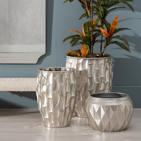 Ghivece, Vase Exterior - Ghiveci decorativ din metal argintiu, cel mai înalt din colecție