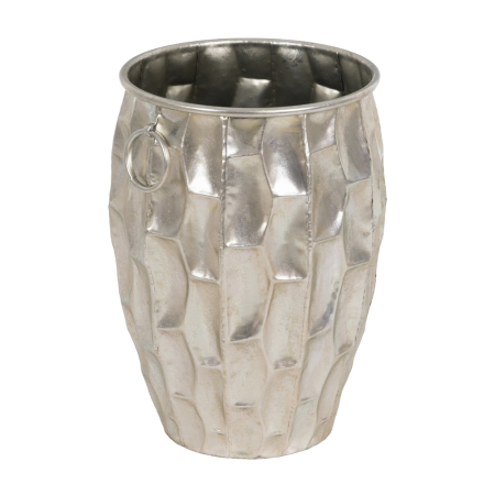 Ghiveci decorativ din metal argintiu cu mânere inelare