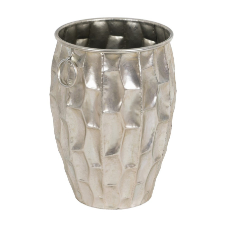 Glam - Ghiveci decorativ din metal argintiu cu mânere inelare