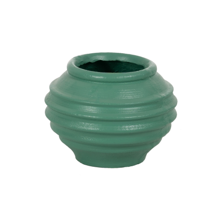 Ghivece, Vase Exterior - Ghiveci decorativ din rășină turcoaz-verde, formă de vas cu striații