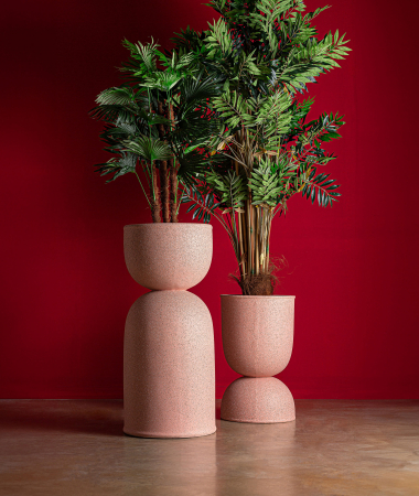 Ghiveci decorativ din polirășină roz – design geometric echilibrat 37x60 [3]