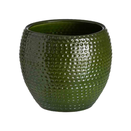 Stil de design - Ghiveci din ceramică verde lucioasă cu puncte în relief și corp rotunjit cu gură largă