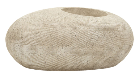 Ghivece, Vase Exterior - Ghiveci exterior gri din polirășină cu formă ovală joasă și textură striată