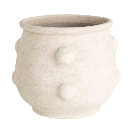 Obiecte decorative in Stil Mediteranean - Ghiveci mare din ceramică crem mată cu două rânduri de bile mari în relief și margine evazată