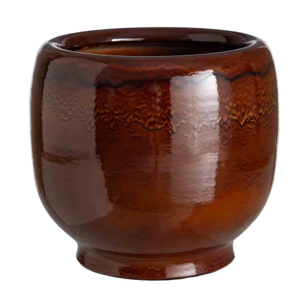 Rustic - Ghiveci mare din ceramică maro lucioasă cu glazură cu scurgeri întunecate și picior inelar