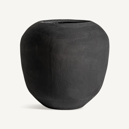 Stil de design - Glob negru mat din beton cu umeri largi, gură îngustă și urme de pensulă pe suprafață