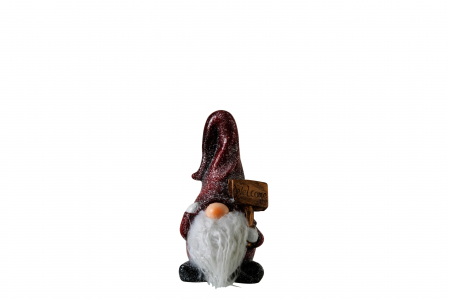 Obiecte decorative - Gnom cu mesaj Welcome, ceramica rosu, creativdeco.ro