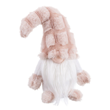 Obiecte decorative in Stil Scandinav - Gnom de Crăciun textil bej-roz așezat cu căciulă din pluș în pătrate barbă albă și labe de blană