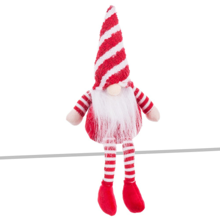 Obiecte decorative in Stil Festiv - Gnom de Crăciun textil cu căciulă în dungi roșii și albe picioare lungi atârnând și pantofi roșii