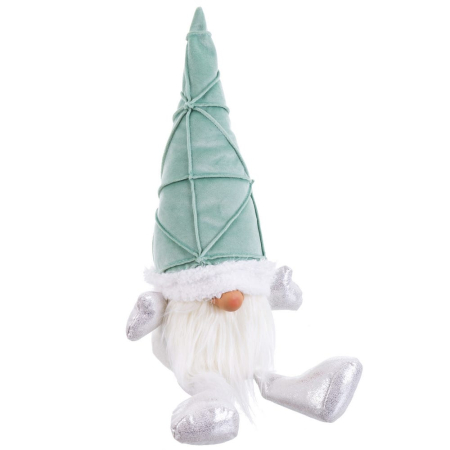 Obiecte decorative - Gnom de Crăciun textil cu căciulă verde de catifea și picioare argintii atârnând de pe raft