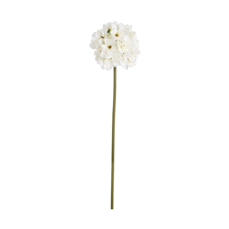 Romantic - Hortensie artificială albă cu cap rotund din floricele albe pe tijă verde de 110 cm