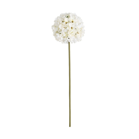 Romantic - Hortensie artificială albă cu cap rotund din floricele albe pe tijă verde de 130 cm