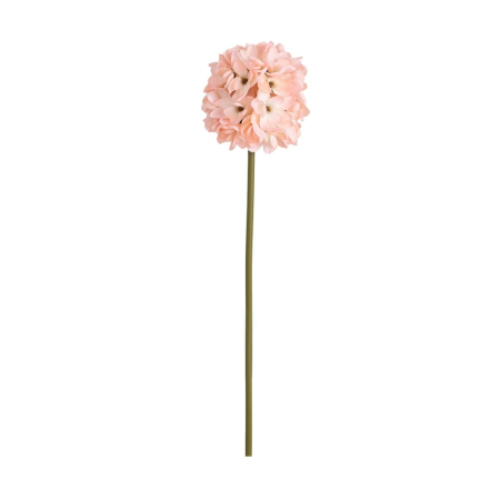 Romantic - Hortensie artificială roz somon cu cap rotund din floricele roz pe tijă verde de 110 cm