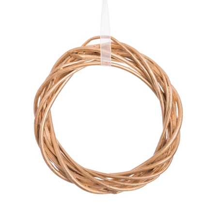 Obiecte decorative - Inel auriu din răchită cu finisaj mat și panglică albă pentru pachete cadou sau brad