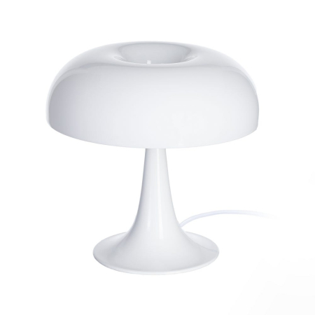 Veioze, Lampi de Birou - Lampă de masă albă cu bază metalică și abajur din sticlă