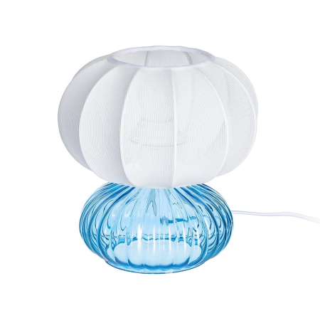 Veioze, Lampi de Birou - Lampă de masă albastră cu bază din sticlă și abajur din bumbac