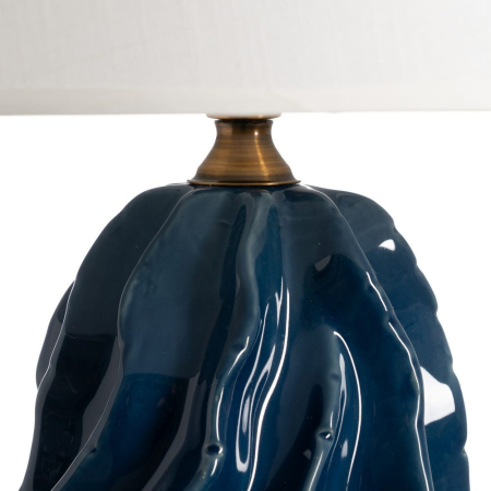 Lampă de masă albastră din ceramică cu abajur textil [3]