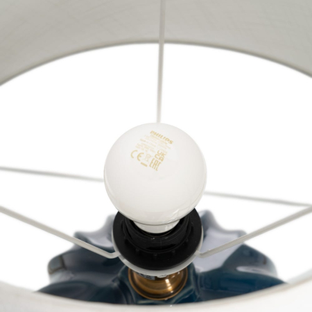 Lampă de masă albastră din ceramică cu abajur textil conic [5]