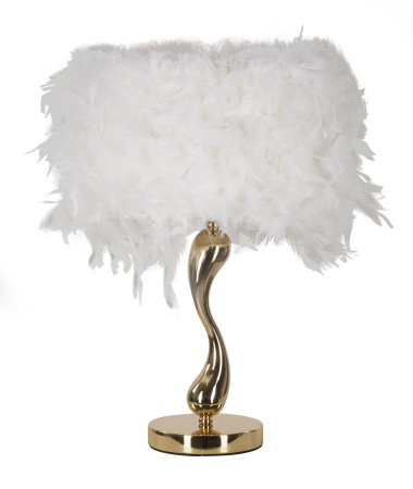 Veioza cu Pene Albe CreativDeco - Lampa de Masa Texturata Mistica