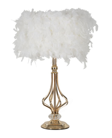 Lampa de masa pene albe | Veioza aurie cristal CreativDeco