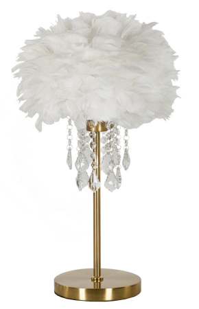Lampa de masa cu cristale si abajur cu pene CreativDeco
