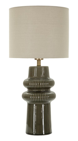 Corpuri de iluminat - Lampă de masă bază striată verde abajur bej