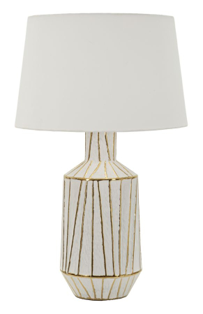 Iluminat in Stil Glam - Lampă de masă model liniar auriu bază ceramică albă