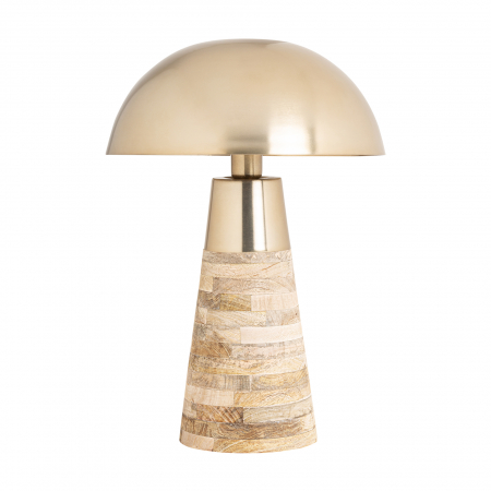 Veioze, Lampi de Birou - Lampa de masa Art Deco din alama crem si aurie cu lemn de mango - Eleganta atemporala