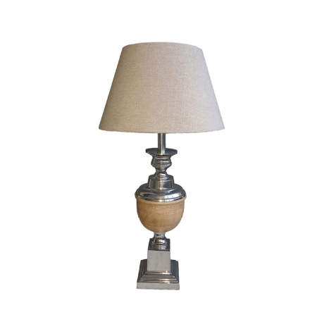 Veioze, Lampi de Birou - Lampă de masă aluminiu lemn textil bej scandinavă