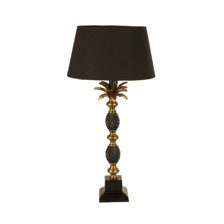 Veioze, Lampi de Birou - Lampă de masă metal auriu antichizat textil negru pineapple