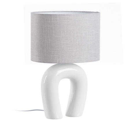 Lampă de masă din ceramică albă – abajur din in cilindric [1]
