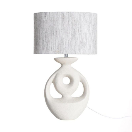 Veioze, Lampi de Birou - Lampă de masă din ceramică albă ovală cu decupaje și abajur gri