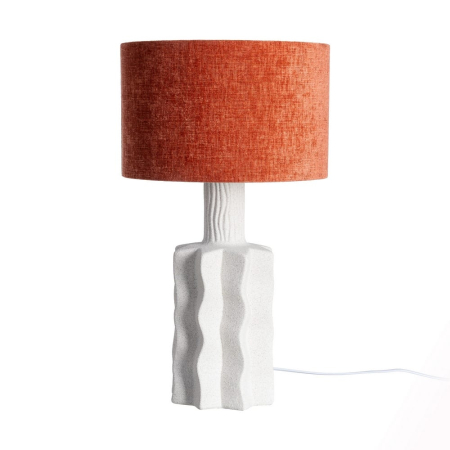 Veioze, Lampi de Birou - Lampă de masă din ceramică albă cu bază ondulată și abajur teracotă 56 cm