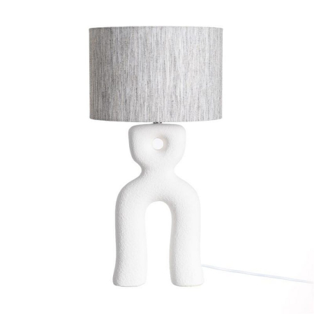 Veioze, Lampi de Birou - Lampă de masă din ceramică albă formă abstractă cu abajur gri