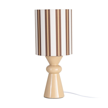 Corpuri de iluminat - Lampă de masă din ceramică bej cu abajur textil cu dungi
