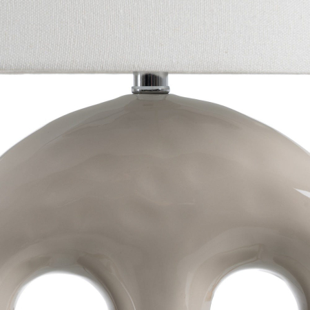 Lampa de masă din ceramică bej – bază sculpturală arcuită, abajur din in [4]