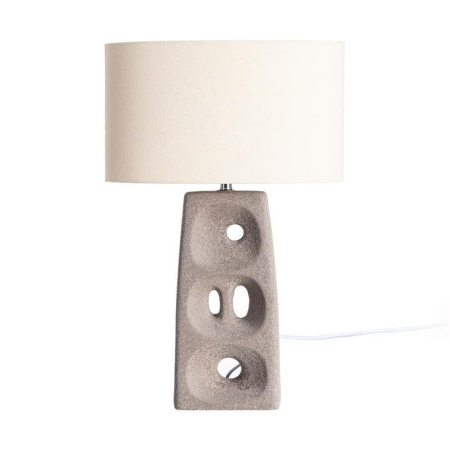 Veioze, Lampi de Birou - Lampă de masă din ceramică maro dreptunghiulară cu decupaje și abajur crem