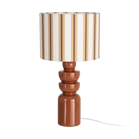 Veioze, Lampi de Birou - Lampă de masă din ceramică teracotă cu abajur textil cu dungi