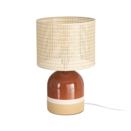Corpuri de iluminat - Lampă de masă din ceramică teracotă cu abajur tip ratan