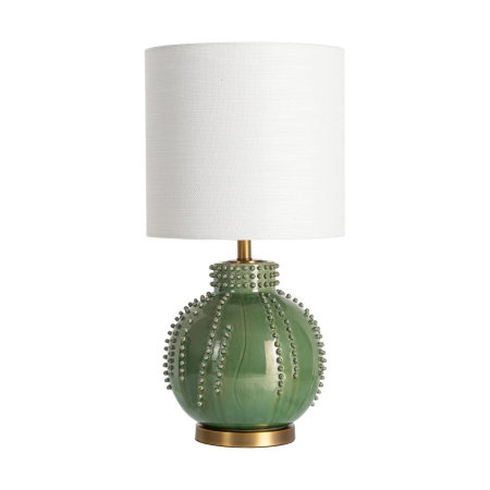 Colectia noua - Lampă de masă din ceramică verde cu abajur din stofă albă și bază rotundă