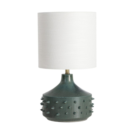 Colectia noua - Lampă de masă din ceramică verde cu abajur din stofă albă și bază reliefată